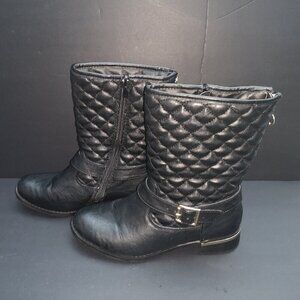 Rieker Ladies Size 37 (6.5) Side Zipper Black Quilted Top Faux Leather Boots